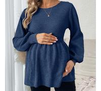 Maglione lungo a maniche lunghe da donna, con girocollo e volant sull'orlo, tinta unita, adatto per l'inverno L,M,S,XLColore unicoTessuto