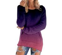 Maglione lungo caldo da donna UK da donna girocollo a maniche lunghe elegante pullover a maglia a trecce maglione invernale per autunno inverno maglione largo maglione oversize, Viola scuro, L