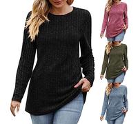 Maglione lungo da donna a girocollo da donna, maglione basico da donna, maglione lavorato a maglia grossa, maglione casual a pipistrello autunno inverno maglione lungo leggero maglioni larghi, Beige