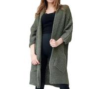 Maglione lungo da donna con scollo a V, tinta unita, casual, lavorato a maglia, cardigan con tasche, Esercito En8, Taglia unica