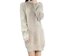 Maglione lungo da donna in cashmere visone con scollo rotondo lavorato a maglia per primavera autunno inverno, Lighttan, M