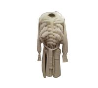 Maglione Lungo da Donna Lunghezza 110 cm Speciale Vera Pelliccia di Volpe Lavorata a Maglia Cappotto Oversize Collo in Pelliccia di Volpe Moda Donna