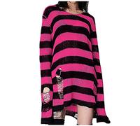 Maglione lungo da donna punk gotico per le donne scava fuori foro rotto maglione sciolto top lunghi maglioni invernali per, rosa, Taglia unica