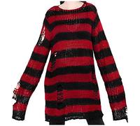 Maglione lungo da donna punk gotico per le donne scava fuori foro rotto maglione sciolto top lunghi maglioni invernali per, Rosso, Taglia unica