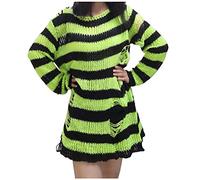 Maglione lungo da donna punk gotico per le donne scava fuori foro rotto maglione sciolto top lunghi maglioni invernali per, Verde, Taglia unica