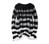 Maglione lungo da donna punk gotico per le donne scava fuori foro rotto maglione sciolto top lunghi maglioni invernali per, Nero , Taglia unica