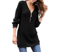 Maglione Lungo Donna Maglia Maniche Lunghe Cotone Maglione da Donna con Scollo A V E Cerniera Tinta Unita A Maniche Lunghe Invernale Maxi Maglia per Leggings
