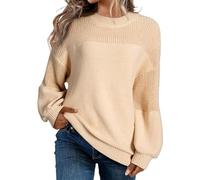 Maglione lungo sottile da donna casual a maniche lunghe maglioni larghi girocollo lavorato a maglia tinta unita maglione maglione maglione top da donna lungo maglione sottile, cachi, L