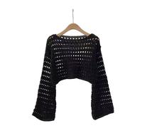 Maglione maglia uncinetto nero casual manica lunga spiaggia bikini copricostume