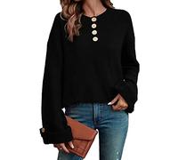 Maglione, Manica Lunga, Colletto Fissato con Bottoni, a Maglia, Braccia Profonde, Outfit da Casa da un Colore (XL)