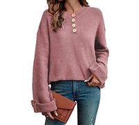 Maglione, Manica Lunga, Colletto Fissato con Bottoni, a Maglia, Braccia Profonde, Outfit da Casa da un Colore (XL)