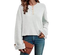 Maglione, Manica Lunga, Colletto Fissato con Bottoni, a Maglia, Braccia Profonde, Outfit da Casa da un Colore (L)