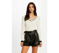 Maglione maniche lunghe scollo a v Bianco XL Tinta unita