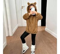 Maglione marrone soffice e carino per ragazze, con cappuccio a forma di orecchie di orsetto, manica lunga, morbido e caldo, adatto per stile casual, uso quotidiano, andare a scuola, università, stagio
