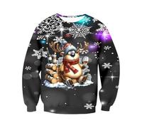 Maglione natalizio 3D da uomo con alce divertenti, a maniche lunghe nere con motivi a cartoni animati ed effetti luminosi, per Natale, Stile F03 Nero, 4XL