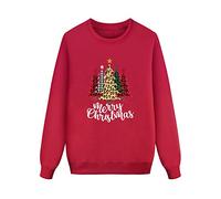 Maglione natalizio a maniche lunghe per momenti di famiglia accoglienti nel design festivo con stampa letterale, ideale per le vacanze in comune, Colore: rosso, S