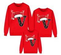 Maglione natalizio abbinato, maglione natalizio per la famiglia, set di lettere dalla A alla Z a maniche lunghe con scollo rotondo, #Rosso V, 2-3 Years