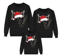 Maglione natalizio abbinato, maglione natalizio per la famiglia, set di lettere dalla A alla Z a maniche lunghe con scollo rotondo, Nero V., 2-3 Years