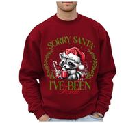 Maglione natalizio alla moda da uomo con motivo leopardato selvatico, felpa oversize senza ideale per le vacanze, elegante top in stile hip hop, Colore: rosso, L