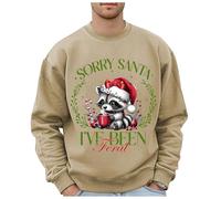 Maglione natalizio alla moda da uomo con motivo leopardato selvatico, felpa oversize senza ideale per le vacanze, elegante top in stile hip hop, cachi, L
