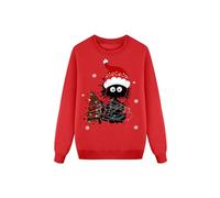 Maglione natalizio casual per tutta la famiglia con gatti decorativi, lettere grafiche, morbido tessuto in pile, ideale per occasioni festive nella stagione fredda, Colore: rosso, S