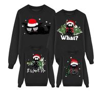 Maglione natalizio casual per tutta la famiglia con gatti decorativi, lettere grafiche, morbido tessuto in pile, ideale per occasioni festive nella stagione fredda, Nero , S