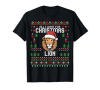 Maglione Natalizio con Scritta all I Want for Christmas Is A Lion Ugly Christmas Maglietta
