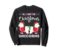 Maglione Natalizio con Scritta all I Want for Christmas Is Unicorns Felpa