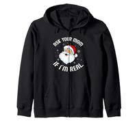Maglione Natalizio con Scritta Ask Your Mom If I'm Real, Divertente Babbo Natale Felpa con Cappuccio
