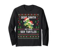 Maglione Natalizio con Scritta Dear Santa Bring Sea Turtles Maglia a Manica