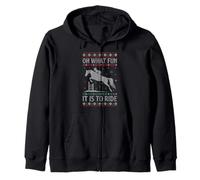 Maglione Natalizio con Scritta in Inglese Oh What Fun It Is To Ride Horse Felpa con Cappuccio