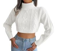 Maglione natalizio da donna 2025 Felpa da donna a maniche lunghe lavorata a maglia morbida maglione corto per feste in costume natalizio regali, bianco, L