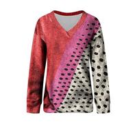 Maglione natalizio da donna 2025 Felpa da donna con stampa artistica in maglia con scollo a V maglione maglione per feste in costume natalizio regali, Rosso, L