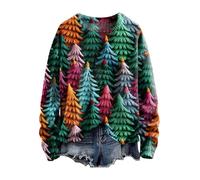 Maglione natalizio da donna, a maniche lunghe, con grafica, casual, da donna, per Natale, maglione natalizio, Lilla 3, 5XL