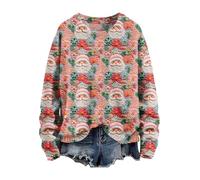 Maglione natalizio da donna, a maniche lunghe, con grafica, casual, da donna, per Natale, maglione natalizio, Rosa2, 5XL