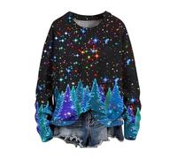 Maglione natalizio da donna, a maniche lunghe, con grafica, casual, da donna, per Natale, maglione natalizio, Blu 1, 5XL