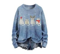 Maglione natalizio da donna, a maniche lunghe, con grafica, casual, da donna, per Natale, maglione natalizio, Blu 5, 3XL