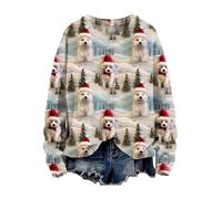 Maglione natalizio da donna, a maniche lunghe, con grafica, casual, da donna, per Natale, maglione natalizio, Bianco4., 5XL