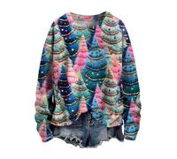 Maglione natalizio da donna, a maniche lunghe, con grafica, casual, da donna, per Natale, maglione natalizio, Rosa5, L