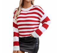 Maglione natalizio da donna Accogliente Felpa 2025 Inverno Nuove Donne Europa Gli Stati Casual Moda Strisce Maglione Maglione Maglione Donna Partito Costume Natale Abiti Regali, Rosso, L