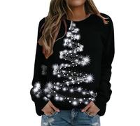 Maglione natalizio da donna, camicetta con pupazzo di neve di Natale, felpa alla moda, girocollo, con cappuccio, classica, a maniche lunghe, per feste, uso quotidiano, regali di Natale, Nero , L