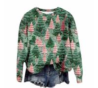 Maglione natalizio da donna con grazioso design 3D stampato come maglione festivo con scollo rotondo per le piacevoli vacanze di Natale, Verde chiaro, L