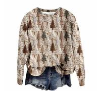 Maglione natalizio da donna con stampa 3D come maglione festivo con scollo rotondo per le piacevoli vacanze di Natale, cachi, S