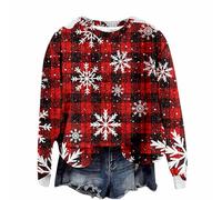 Maglione natalizio da donna con stampa 3D come maglione festivo con scollo rotondo per le piacevoli vacanze di Natale, Colore: rosso, XXL