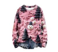 Maglione natalizio da donna con stampa 3D come maglione festivo con scollo rotondo per le piacevoli vacanze di Natale, Rosa chiaro., M