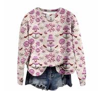 Maglione natalizio da donna con stampa 3D come maglione festivo con scollo rotondo per le piacevoli vacanze di Natale, Viola chiaro, 3XL
