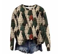 Maglione natalizio da donna con stampa 3D come maglione festivo con scollo rotondo per le piacevoli vacanze di Natale, Verde scuro, L