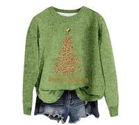 Maglione natalizio da donna, con stampa a maglia con albero di Natale, primavera e autunno, una parola con spalle esposte, cappuccio per la vita quotidiana, regali di Natale, Verde, XL
