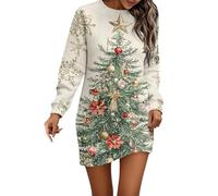 Maglione natalizio da donna con stampa albero di Natale, felpa a maniche lunghe, casual, girocollo, gonna a tunica divertente, taglie forti, novità altalena per Babbo Natale segreto ed eventi festivi