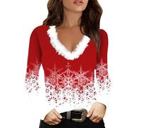 Maglione natalizio da donna con stampa divertente fiocco di neve con bordo in pelliccia sintetica felpe con scollo a V a maniche lunghe con cappuccio novità camicie per le vacanze di Natale Camicetta
